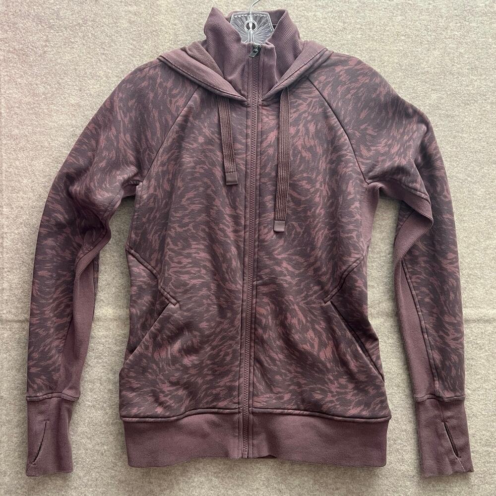 Athleta Triumph Hoodie Zip up Women SZ S Printed Smoke Brown sweatshirt jacket